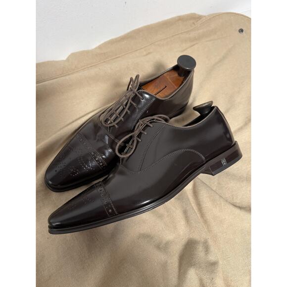 Versace Collection Shoes Mens Size 43 Brown Cap Toe Oxford Brogue Dress Leather - Picture 9 of 16